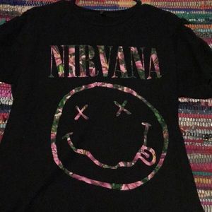 Black Nirvana Shirt Pink Floral Band Tee